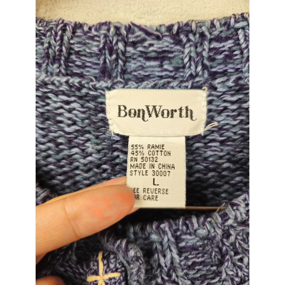 Bon Worth Chunky Sweater Large Cardigan Artsy Farm Barn Chicken Cottagecore - Picture 4 of 5